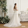 Simple wisp empty design lace printed wedding white suspenders multi-layer beach bridal dress